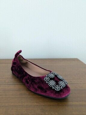 Linea Paolo Burgundy Ballet Flat Minax Red Velvet Jeweled Toe Size 7M